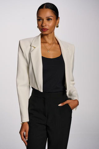 Open Front Tailored Blazer, White