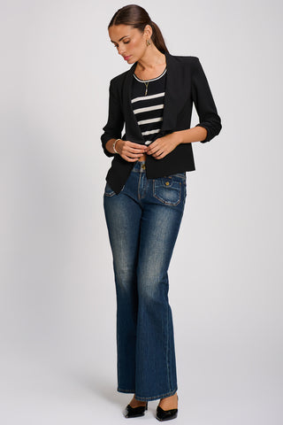 Draped Open Collar Blazer, Black