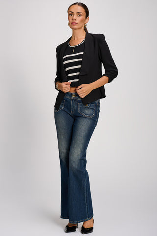 Draped Open Collar Blazer, Black