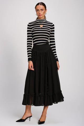 Chiffon Frill Tiered Maxi Skirt, Black