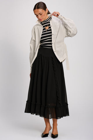 Chiffon Frill Tiered Maxi Skirt, Black