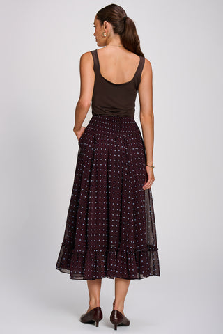 Chiffon Frill Tiered Maxi Skirt, Brown Spot