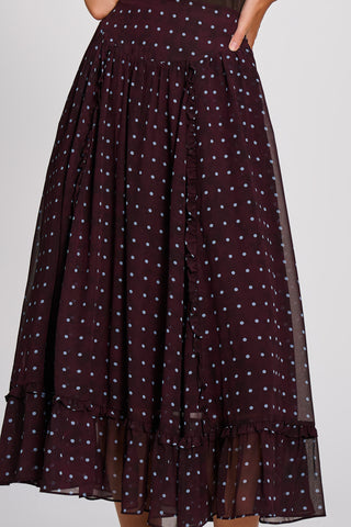 Chiffon Frill Tiered Maxi Skirt, Brown Spot