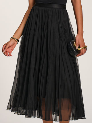 Plain Crinkle Mesh Midi Skirt, Black