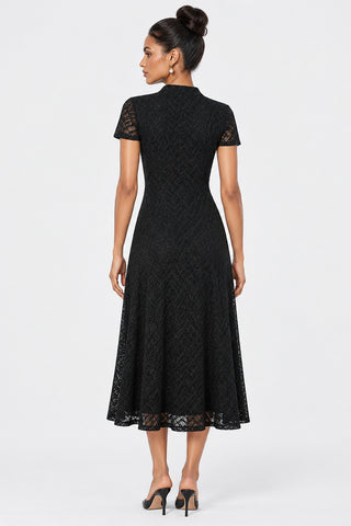 Textured Knitted Turtleneck Maxi Dress, Black