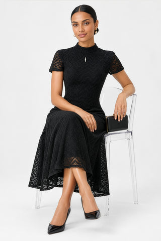 Textured Knitted Turtleneck Maxi Dress, Black