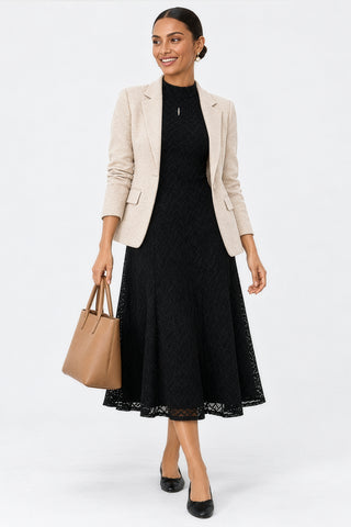 Textured Knitted Turtleneck Maxi Dress, Black