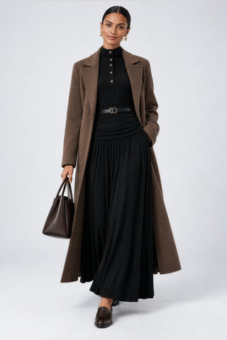 Button Up Mock Neck Ribbed Jersey Maxi Dress, Black