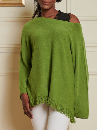 Knitted Fringe Detail Jumper, Olive Green