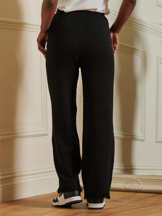 Knitted Fringe Detail Trousers, Black