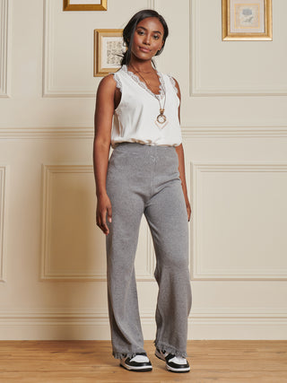 Knitted Fringe Detail Trousers, Grey