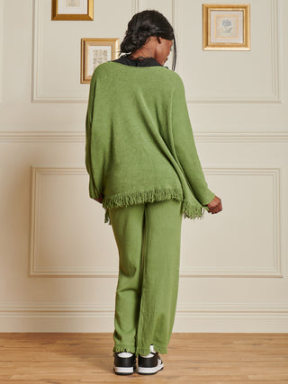 Knitted Fringe Detail Jumper, Olive Green
