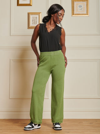 Knitted Fringe Detail Trousers, Olive Green