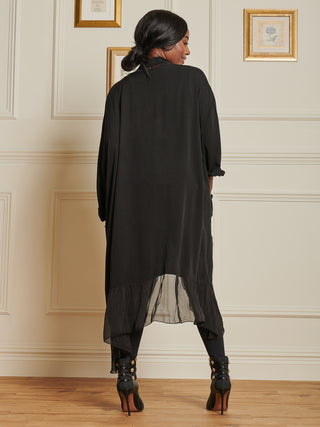 Silk Trim Tunic Maxi Dress, Black