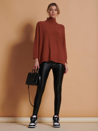 Loose Fit High Neck Jumper, Rusty Red