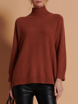 Loose Fit High Neck Jumper, Rusty Red