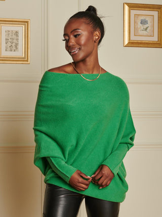 Oversize Asymmetric Knitted Jumper, Green
