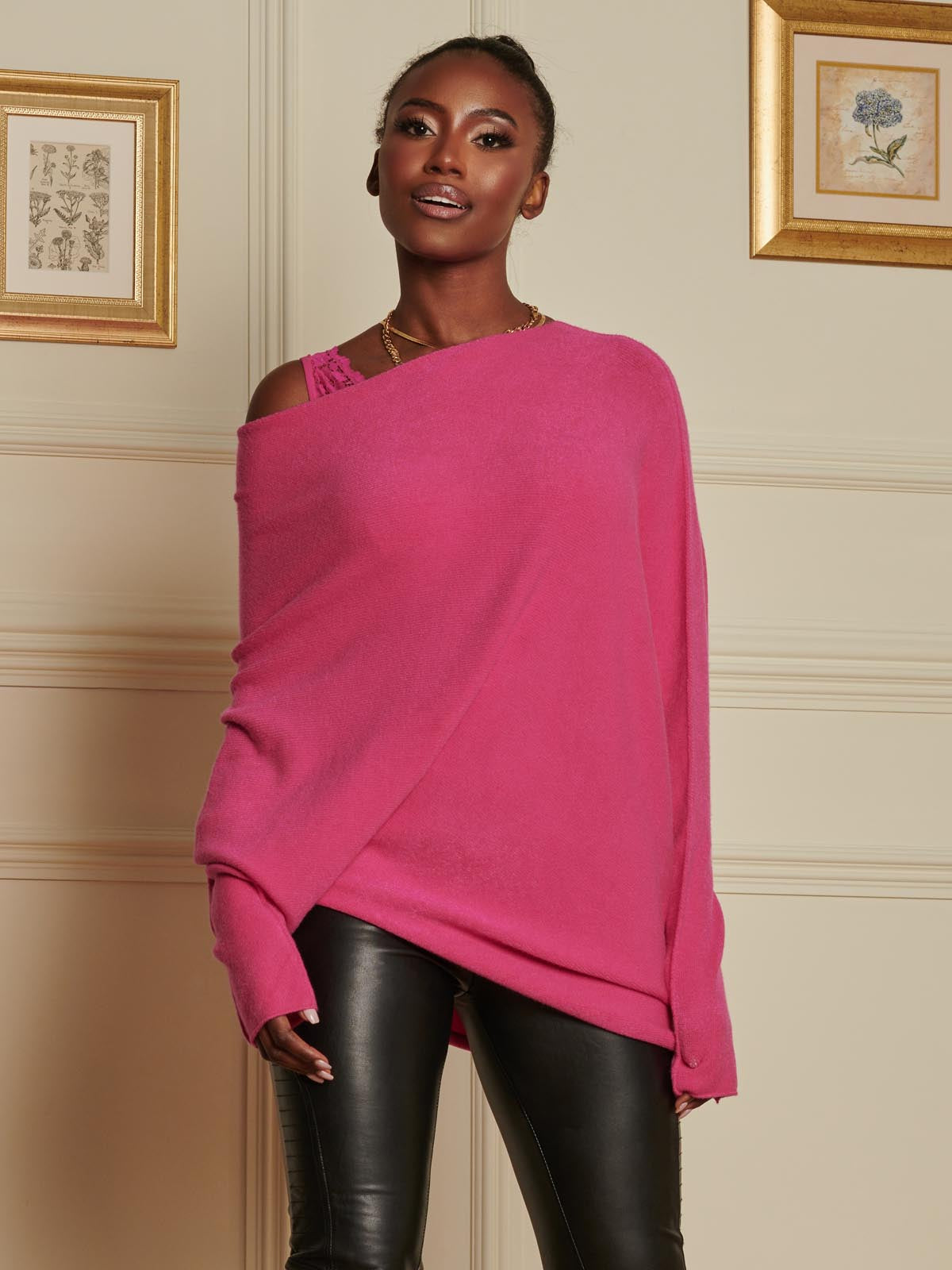 Bright pink knitted jumper hotsell