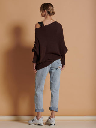 Oversize Asymmetric Knitted Jumper, Maroon