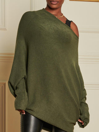 Oversize Asymmetric Knitted Jumper, Soldier Green