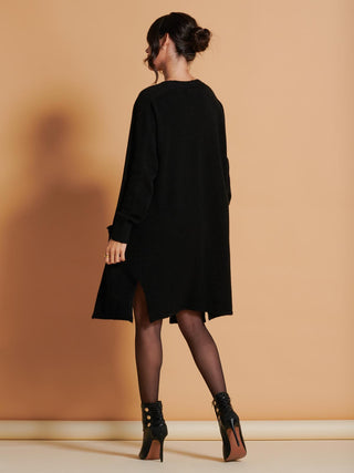 Jolie Moi Longline Soft Knitted Cardigan in Black, Back Shot