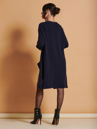 Jolie Moi Longline Soft Knitted Cardigan in Blue, Back Shot