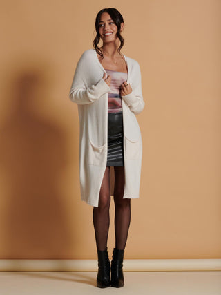 Jolie Moi Longline Soft Knitted Cardigan in Calce, Front Shot