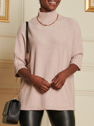 Made in Italy High Neck Half Sleeve Jumper, Beige