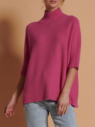 Made in Italy High Neck Half Sleeve Jumper, Hot Pink