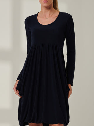 Long sleeve scoop neck dress, Navy