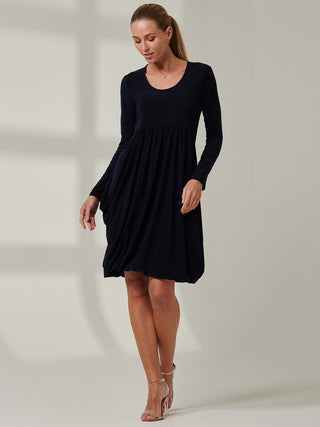 Long sleeve scoop neck dress, Navy