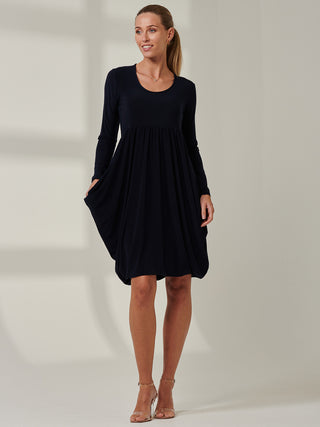 Long sleeve scoop neck dress, Navy