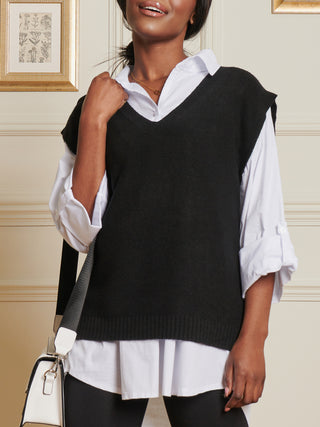 Knitted V-Neck Jumper Vest, Black