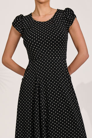 Lap Over Short Sleeve Jersey Dress, Black Spot