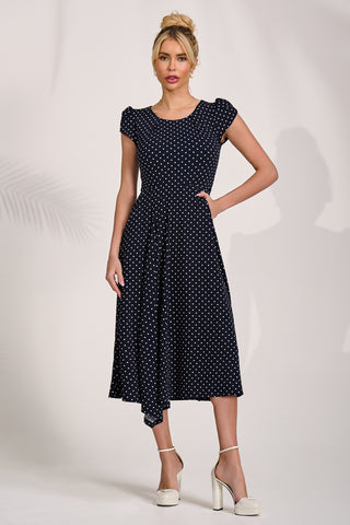 Lap Over Short Sleeve Jersey Dress, Navy Spot Jolie Moi Retail Lap Over Short Sleeve Jersey Dress, Navy Spot Jolie Moi Retail