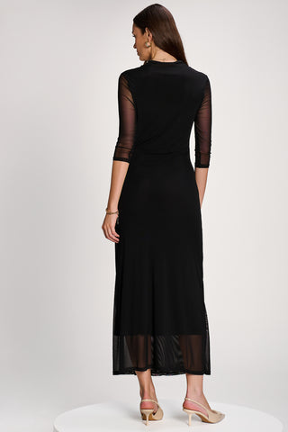 High Neck Long Sleeve Mesh Maxi Dress, Black