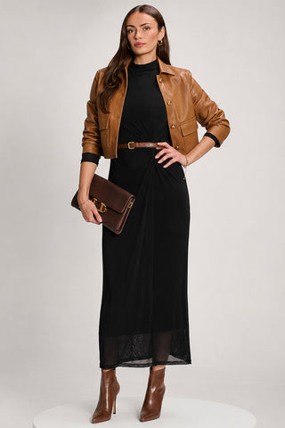 High Neck Long Sleeve Mesh Maxi Dress, Black