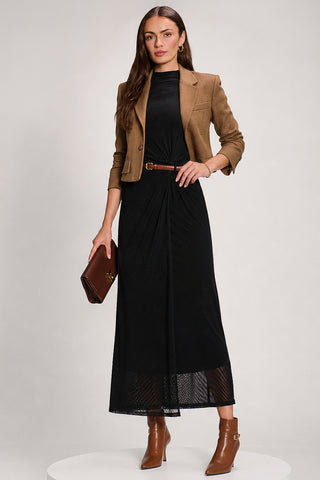 High Neck Long Sleeve Mesh Maxi Dress, Black