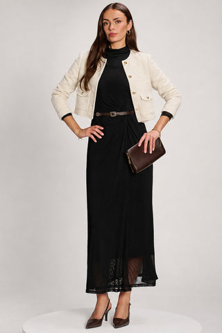 High Neck Long Sleeve Mesh Maxi Dress, Black