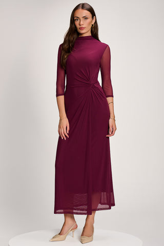 High Neck Long Sleeve Mesh Maxi Dress, Dark Purple