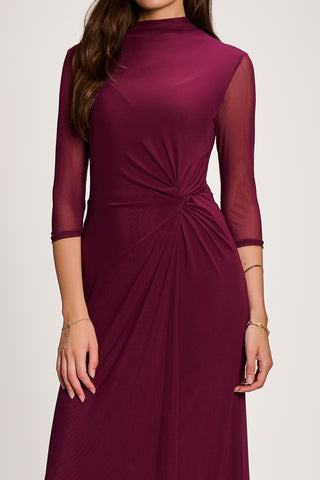 High Neck Long Sleeve Mesh Maxi Dress, Dark Purple