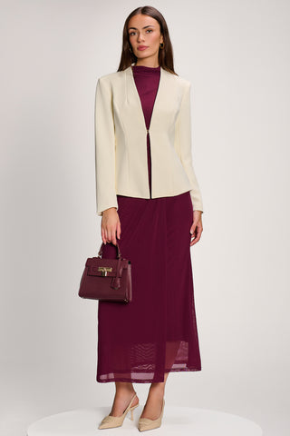 High Neck Long Sleeve Mesh Maxi Dress, Dark Purple