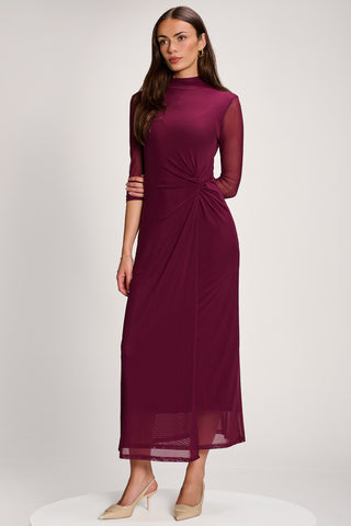 High Neck Long Sleeve Mesh Maxi Dress, Dark Purple