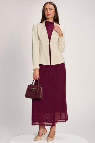 High Neck Long Sleeve Mesh Maxi Dress, Dark Purple