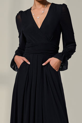 Long Sleeve Mesh Maxi Dress, Black