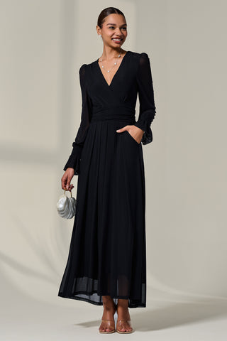 Long Sleeve Mesh Maxi Dress, Black