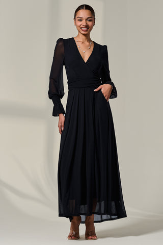Long Sleeve Mesh Maxi Dress, Black