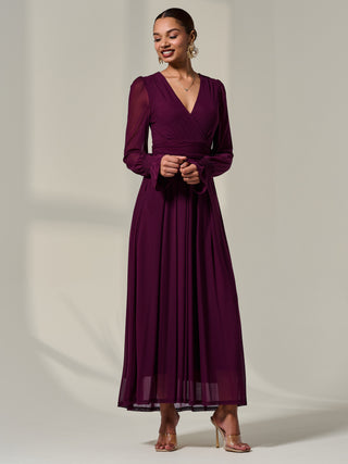Long Sleeve Mesh Maxi Dress, Dark Purple