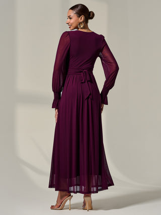 Long Sleeve Mesh Maxi Dress, Dark Purple