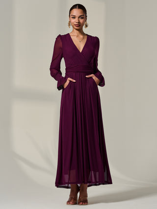 Long Sleeve Mesh Maxi Dress, Dark Purple